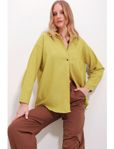 Trend Alaçatı Stili Women's Mustard Oversize Linen Shirt