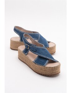 LuviShoes Bellezza Jeans Women's Blue Suede Genuine Leather Sandals