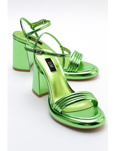 LuviShoes POSSE Women's Green Metallic Heeled Shoes