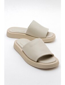 LuviShoes MONA Women's Beige Genuine Leather Slippers