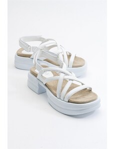 LuviShoes Senza Women's White Skin Genuine Leather Sandals