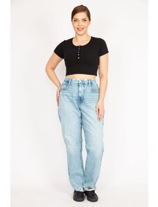 Şans Women's Blue Plus Size Ripped Detailed Wash Effect Jeans
