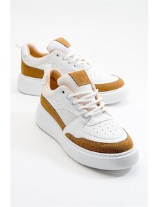 LuviShoes Vosse White Tan Women's Sneakers