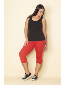 Şans Women's Plus Size Red Lycra Jersey Leggings with Side Stripes Trousers