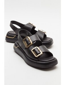 LuviShoes FURIS Black Skin Genuine Leather Women's Sandals