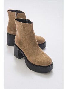 LuviShoes West Dark Beige Black Suede Women's Boots.