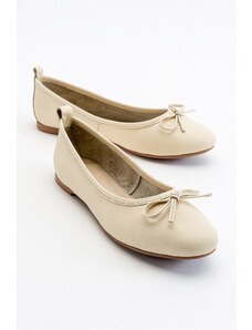 LuviShoes 01 Women's Flat Shoes with Beige Genuine Leather Ecru.