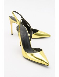 LuviShoes Twine Metallic Yellow Women's Heeled Shoes