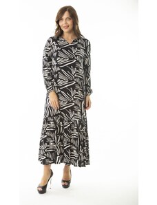 Şans Women's Plus Size Bone Woven Viscose Fabric Long Sleeve Dress With A Layered Hem
