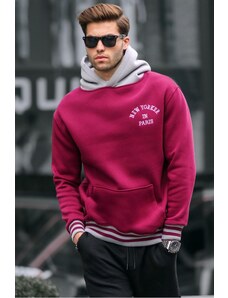 Madmext Burgundy Oversize Hooded Sweatshirt 6139