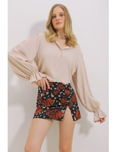 Trend Alaçatı Stili Women's Beige Flounce Sleeve Viscon Woven Shirt