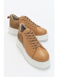 LuviShoes Donna Women's Sneakers with Dark Beige Skin and Genuine Leather.