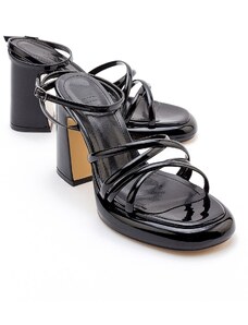 LuviShoes OPPE Black Patent Leather Women's Heeled Shoes
