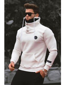 Madmext Knitwear Collar Buttoned White Sweatshirt 4411