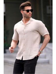 Madmext Beige Men's Short Sleeve Shirt 6706
