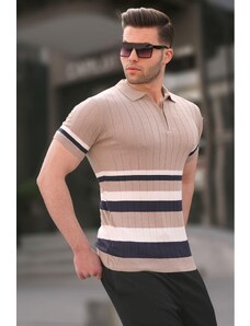 Madmext Striped Knitwear Mink Polo Neck T-Shirt 6356