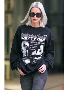 Madmext Women's Black Printed Oversize Sweatshirt