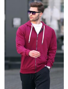 Madmext Burgundy Zippered Hooded Sweatshirt 6161