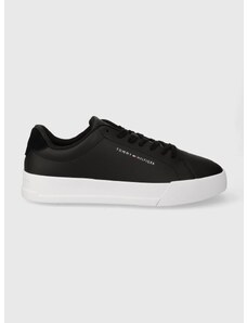 Kožené sneakers boty Tommy Hilfiger TH COURT LEATHER černá barva, FM0FM04971