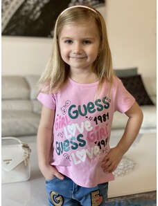 Dívčí tričko s krátkým rukávem GUESS, růžové MÉĎA