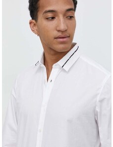 Bavlněná košile HUGO bílá barva, slim, s klasickým límcem, 50513925