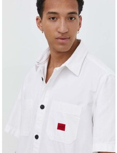Bavlněná košile HUGO bílá barva, relaxed, s klasickým límcem, 50495912