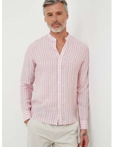 Lněná košile Michael Kors růžová barva, regular, se stojáčkem
