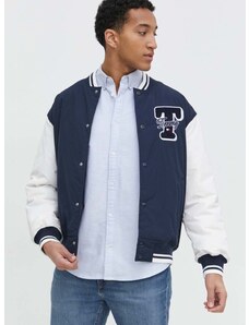 Bomber bunda Tommy Jeans tmavomodrá barva, zimní, oversize