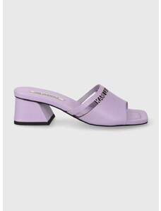 Kožené pantofle Karl Lagerfeld PLAZA dámské, fialová barva, na podpatku, KL32405