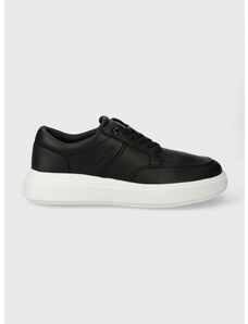 Kožené sneakers boty Calvin Klein LOW TOP LACE UP TAILOR černá barva, HM0HM01379
