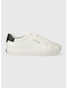 Sneakers boty Calvin Klein VULCANIZED LACE UP LTH bílá barva, HW0HW02037