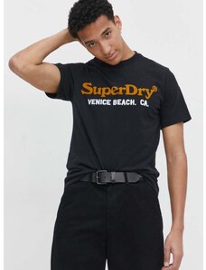 Tričko Superdry černá barva, s potiskem