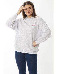 Şans Women's Plus Size Gray Sharding Inner Swatshirt with Embroidery Detail