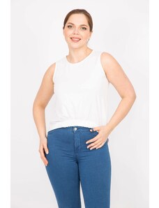 Şans Women's Bone Plus Size Front Skirt Elastic Detailed Back Long Blouse