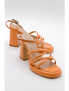 LuviShoes OPPE Orange Patent Leather Women's Heeled Shoes