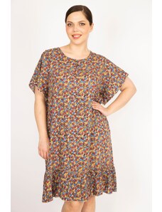 Şans Women's Saffron Plus Size Woven Viscose Fabric Skirt Gathered Dress