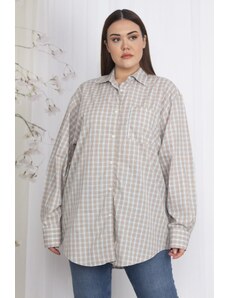 Şans Women's Plus Size Mink Plaid Patterned Shirt