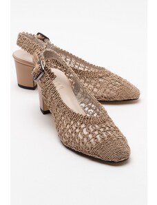 LuviShoes LOPA Women's Dark Beige Knitted Heeled Shoes.