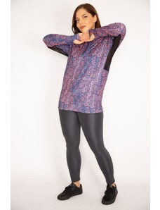 Şans Women's Plus Size Colorful Sporty Swaetshirt with Zipper Underarms and Tulle Details.