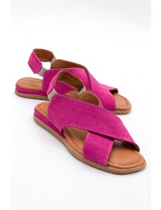 LuviShoes 706 Women's Fuchsia Suede Genuine Leather Sandals