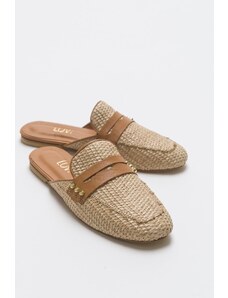LuviShoes 165 Women's Slippers From Genuine Leather, Scalloped Straw
