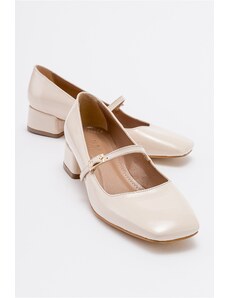 LuviShoes JOFF Beige Patent Leather Women's Heeled Shoes