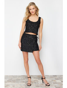 Trendyol Black Mini Shiny Sequin Embroidered Knitwear Skirt