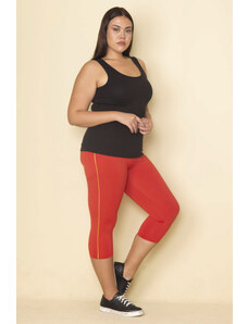 Şans Women's Plus Size Pomegranate Lycra Jersey Leggings with Side Stripes Trousers