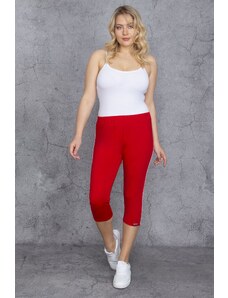 Şans Women's Large Size Red Side Stripe Leggings Capri Pants