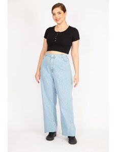 Şans Women's Blue Large Size 5 Pockets Lycra Free Jeans