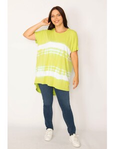 Şans Women's Plus Size Green Tie Dye Patterned Relaxed Cut Tunic