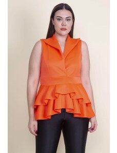 Şans Women's Large Size Orange Flounce Detailed Tunic