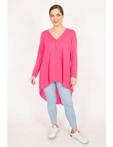 Şans Women's Pink Plus Size Front Pat Zipper And Back Detailed Tunic