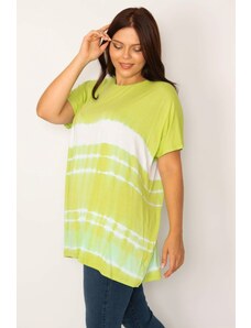 Şans Women's Plus Size Green Tie Dye Patterned Relaxed Cut Tunic